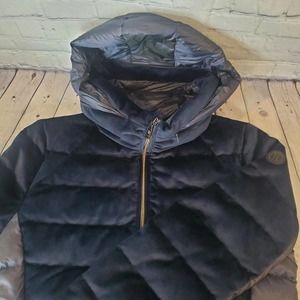 Adhoc Traveller Puffer Hooded Full Zip Jacket Large Navy‎ Blue Pockets Soft